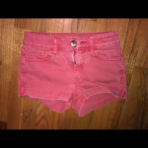 red jean shorts